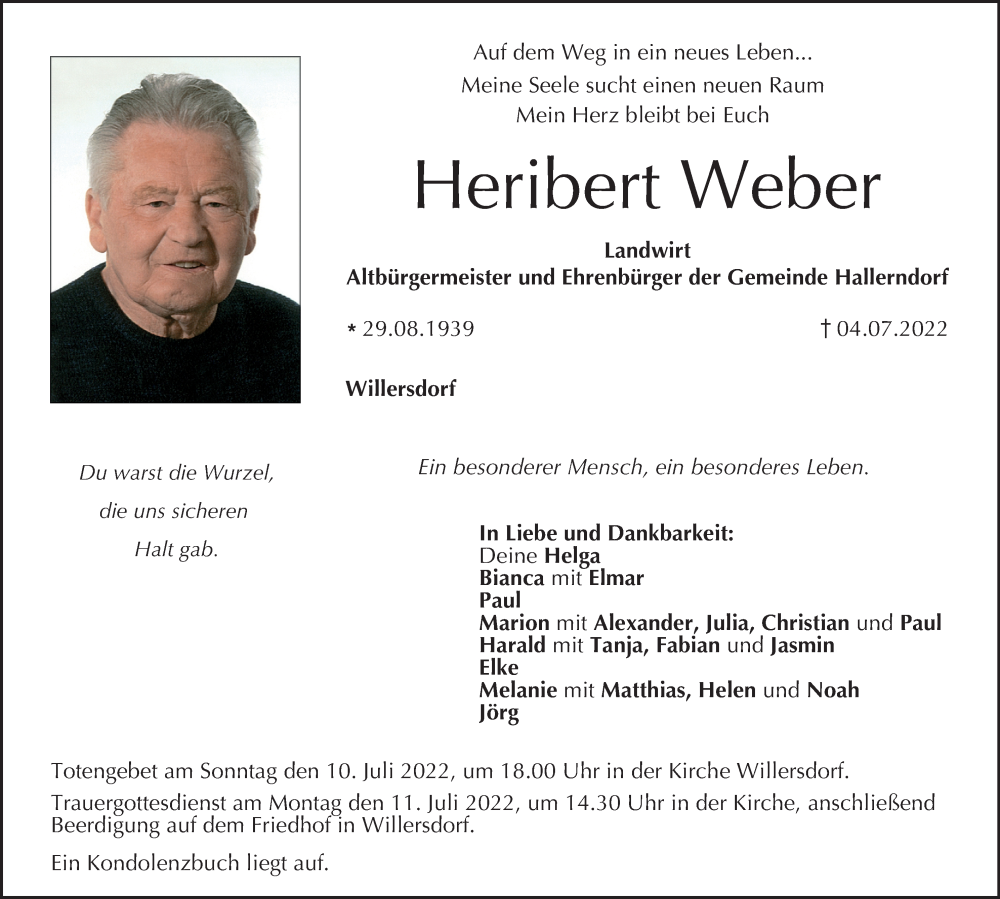  Traueranzeige für Heribert Weber vom 09.07.2022 aus MGO
