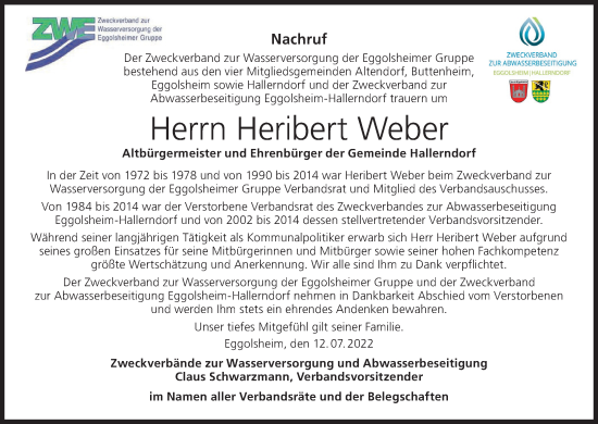 Anzeige von Heribert Weber von MGO