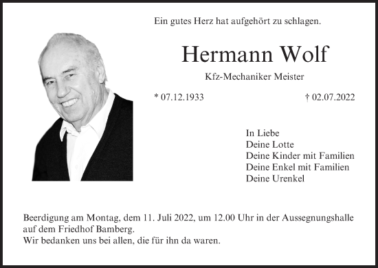 Anzeige von Hermann Wolf von MGO