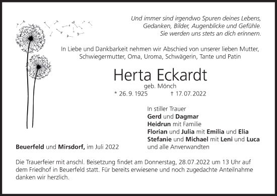 Anzeige von Herta Eckardt von MGO