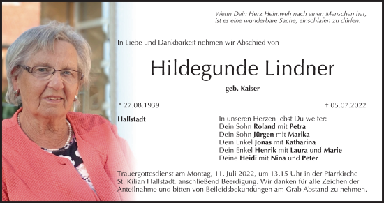 Anzeige von Hildegunde Lindner von MGO