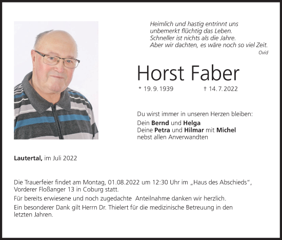 Anzeige von Horst Faber von MGO
