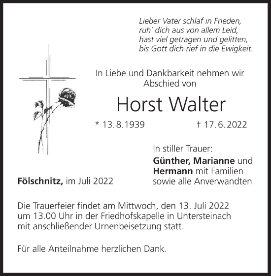 Anzeige von Horst Walter von MGO