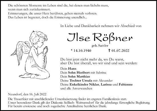 Anzeige von Ilse Rößner von MGO