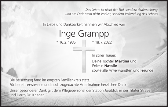 Anzeige von Inge Grampp von MGO