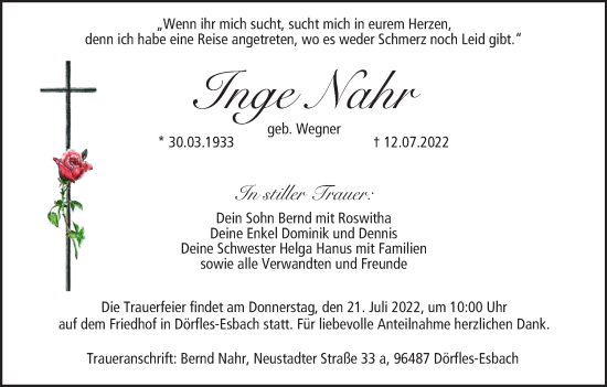 Anzeige von Inge Nahr von MGO