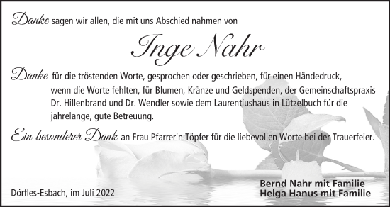 Anzeige von Inge Nahr von MGO