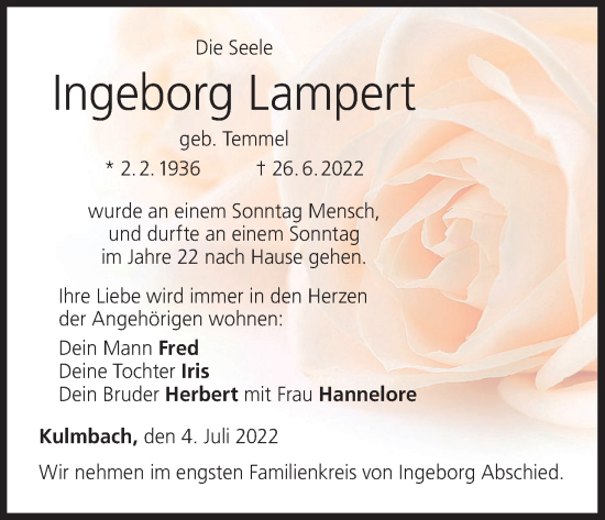 Anzeige von Ingeborg Lampert von MGO