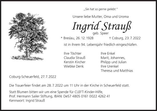 Anzeige von Ingrid Strauß von MGO