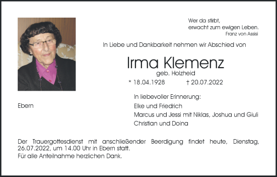 Anzeige von Irma Klemenz von MGO