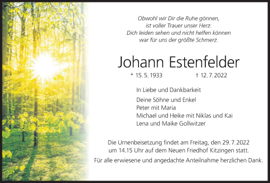 Anzeige von Johann Estenfelder von MGO