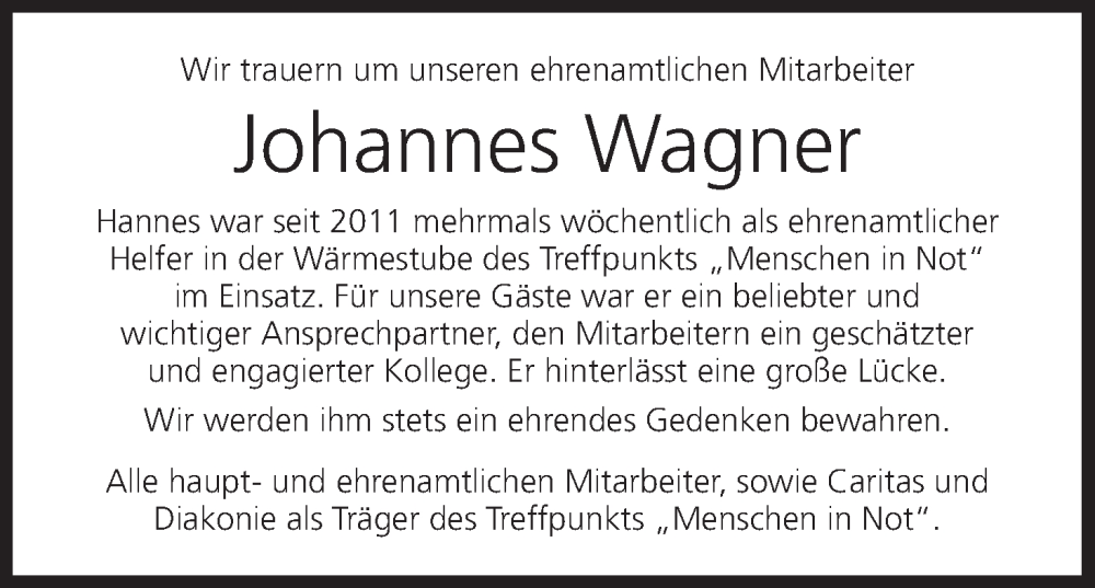  Traueranzeige für Johannes Wagner vom 19.07.2022 aus MGO