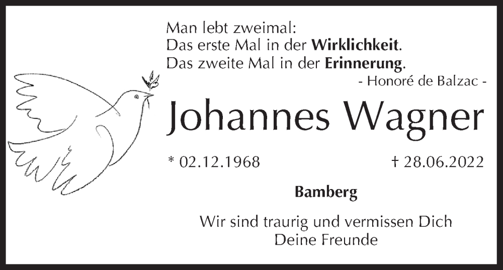  Traueranzeige für Johannes Wagner vom 19.07.2022 aus MGO
