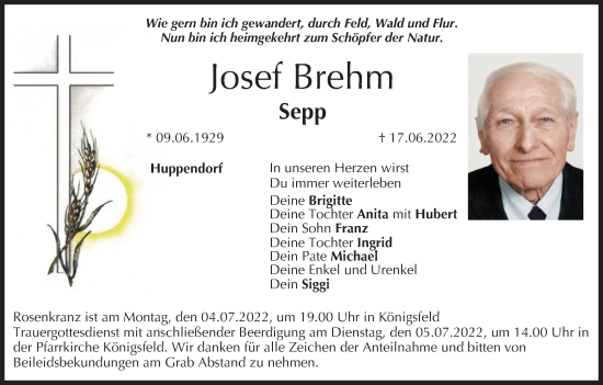 Anzeige von Josef Brehm von MGO