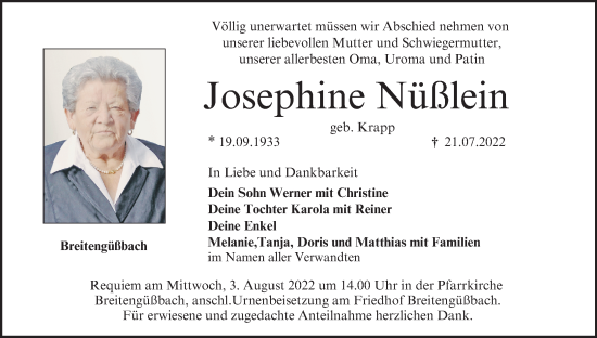 Anzeige von Josephine Nüßlein von MGO