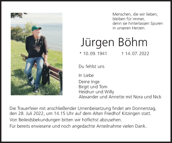 Anzeige von Jürgen Böhm von MGO