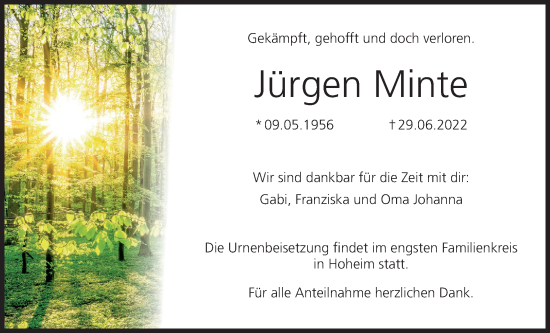 Anzeige von Jürgen Minte von MGO