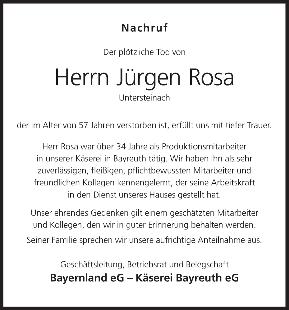  Traueranzeige für Jürgen Rosa vom 27.07.2022 aus MGO