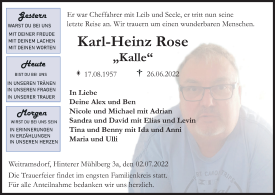 Anzeige von Karl-Heinz Rose von MGO