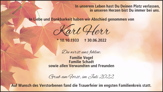 Anzeige von Karl Herr von MGO