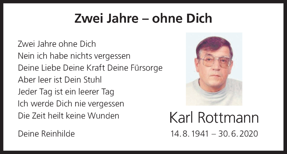  Traueranzeige für Karl Rottmann vom 30.06.2022 aus MGO