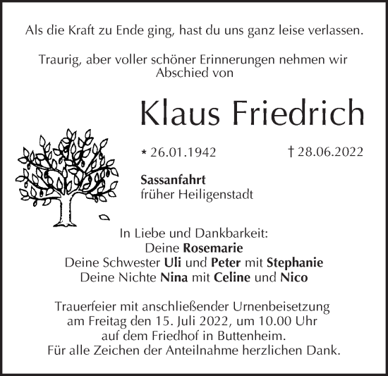 Anzeige von Klaus Friedrich von MGO