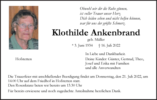 Anzeige von Klothilde Ankenbrand von MGO