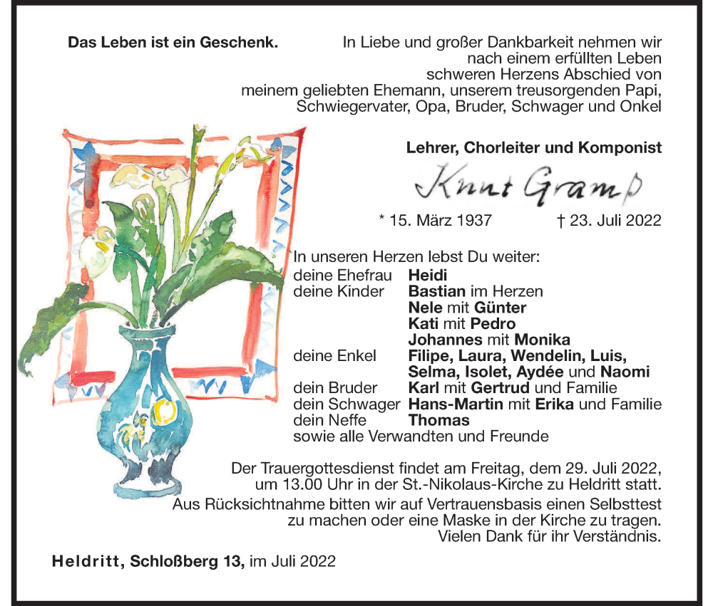  Traueranzeige für Knut Gramß vom 26.07.2022 aus MGO