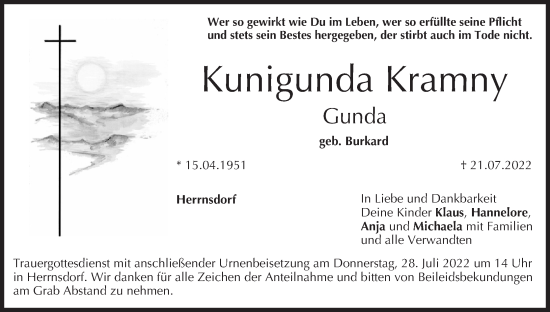 Anzeige von Kunigunda Kramny von MGO