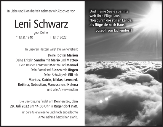 Anzeige von Leni Schwarz von MGO