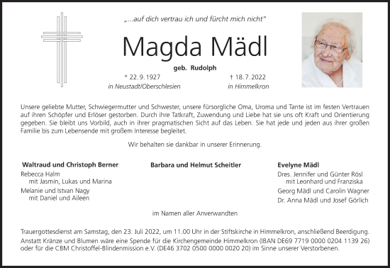 Anzeige von Magda Mädl von MGO