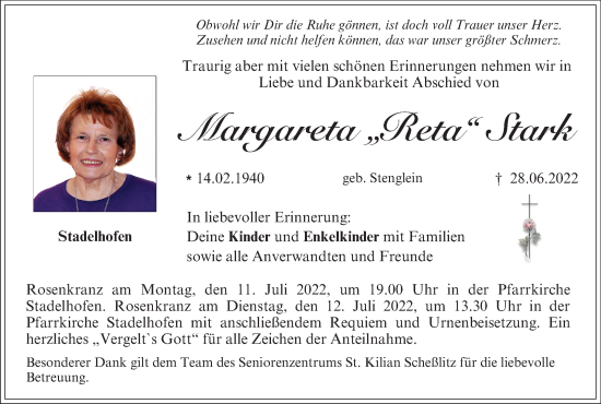 Anzeige von Margareta Stark von MGO