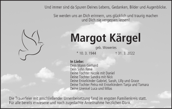 Anzeige von Margot Kärgel von MGO