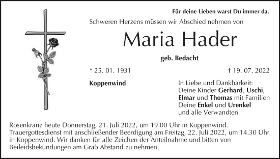 Anzeige von Maria Hader von MGO