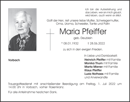 Anzeige von Maria Pfeiffer von MGO