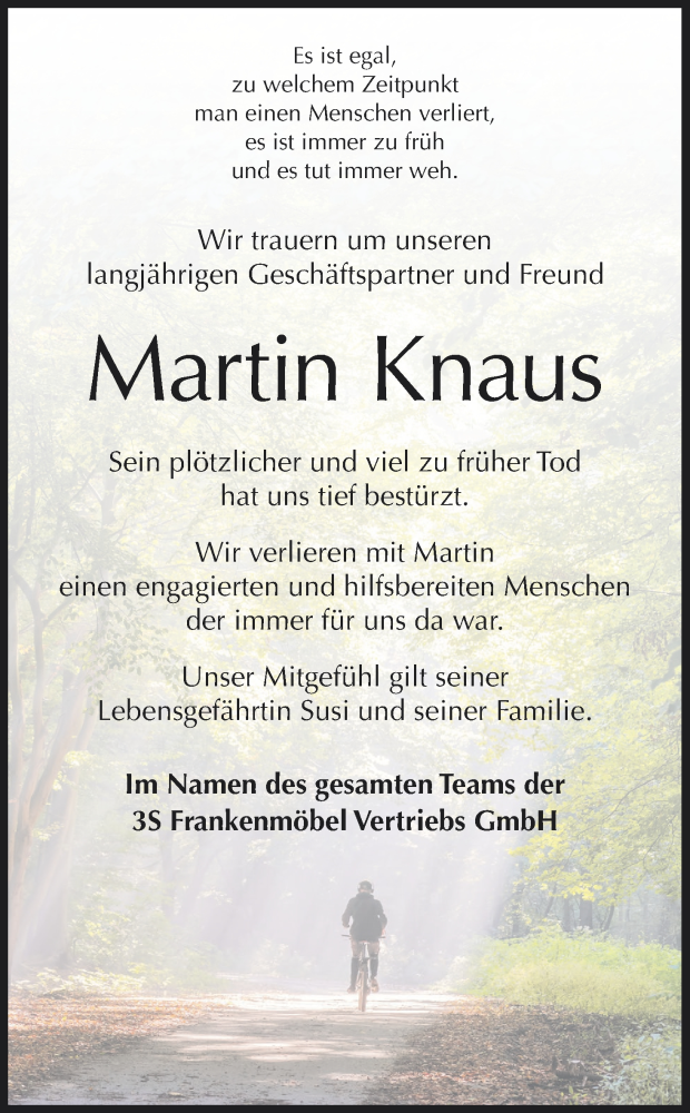  Traueranzeige für Martin Knaus vom 15.07.2022 aus MGO