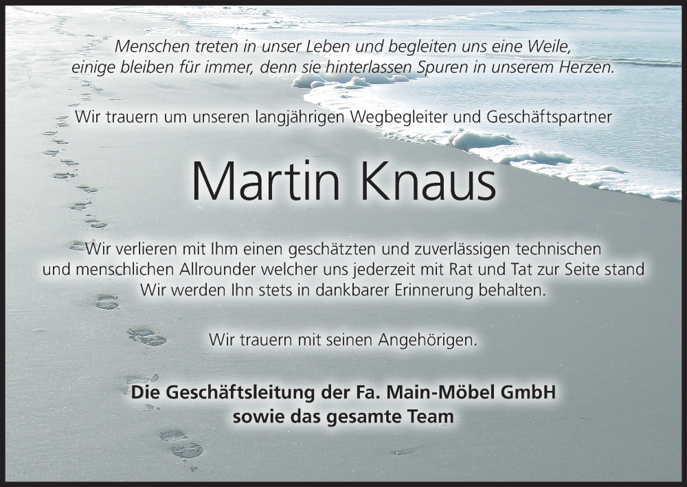  Traueranzeige für Martin Knaus vom 15.07.2022 aus MGO