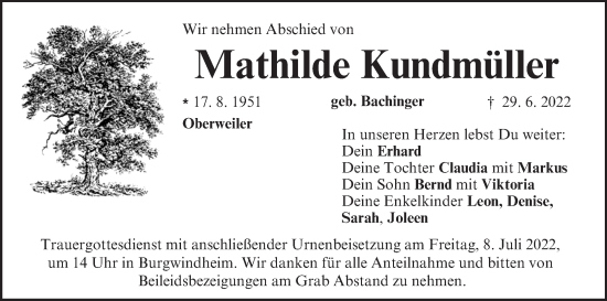 Anzeige von Mathilde Kundmüller von MGO