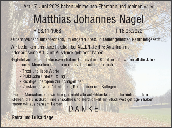 Anzeige von Matthias Johannes Nagel von MGO