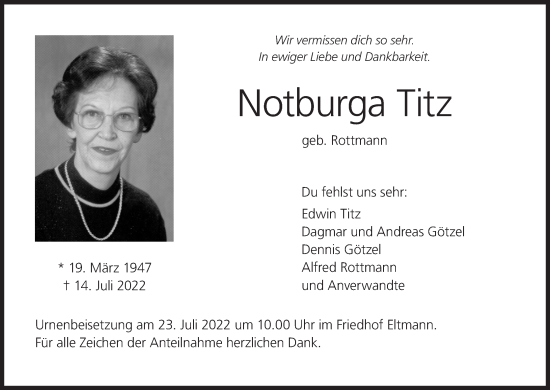 Anzeige von Notburga Titz von MGO