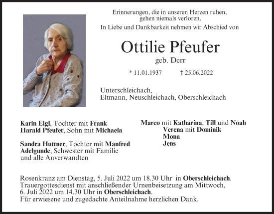 Anzeige von Ottilie Pfeufer von MGO