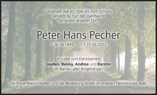 Anzeige von Peter Hans Pecher von MGO