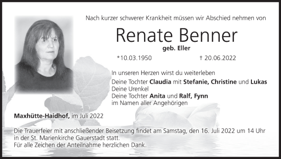 Anzeige von Renate Benner von MGO