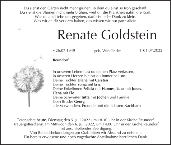 Anzeige von Renate Goldstein von MGO