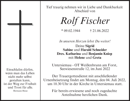 Anzeige von Rolf Fischer von MGO