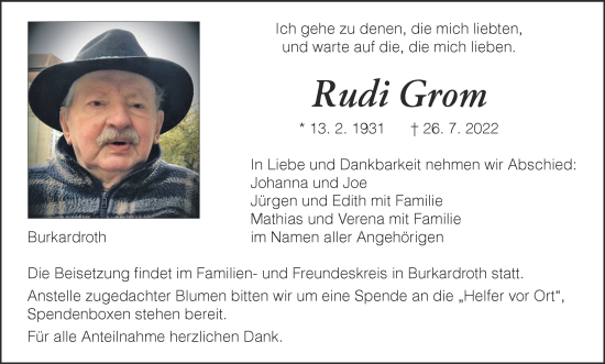 Anzeige von Rudi Grom von MGO