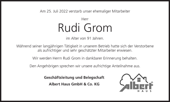 Anzeige von Rudi Grom von MGO
