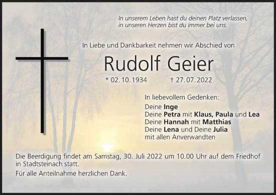 Anzeige von Rudolf Geier von MGO