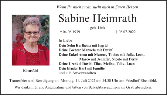 Anzeige von Sabine Heimrath von MGO