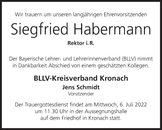 Anzeige von Siegfried Habermann von MGO